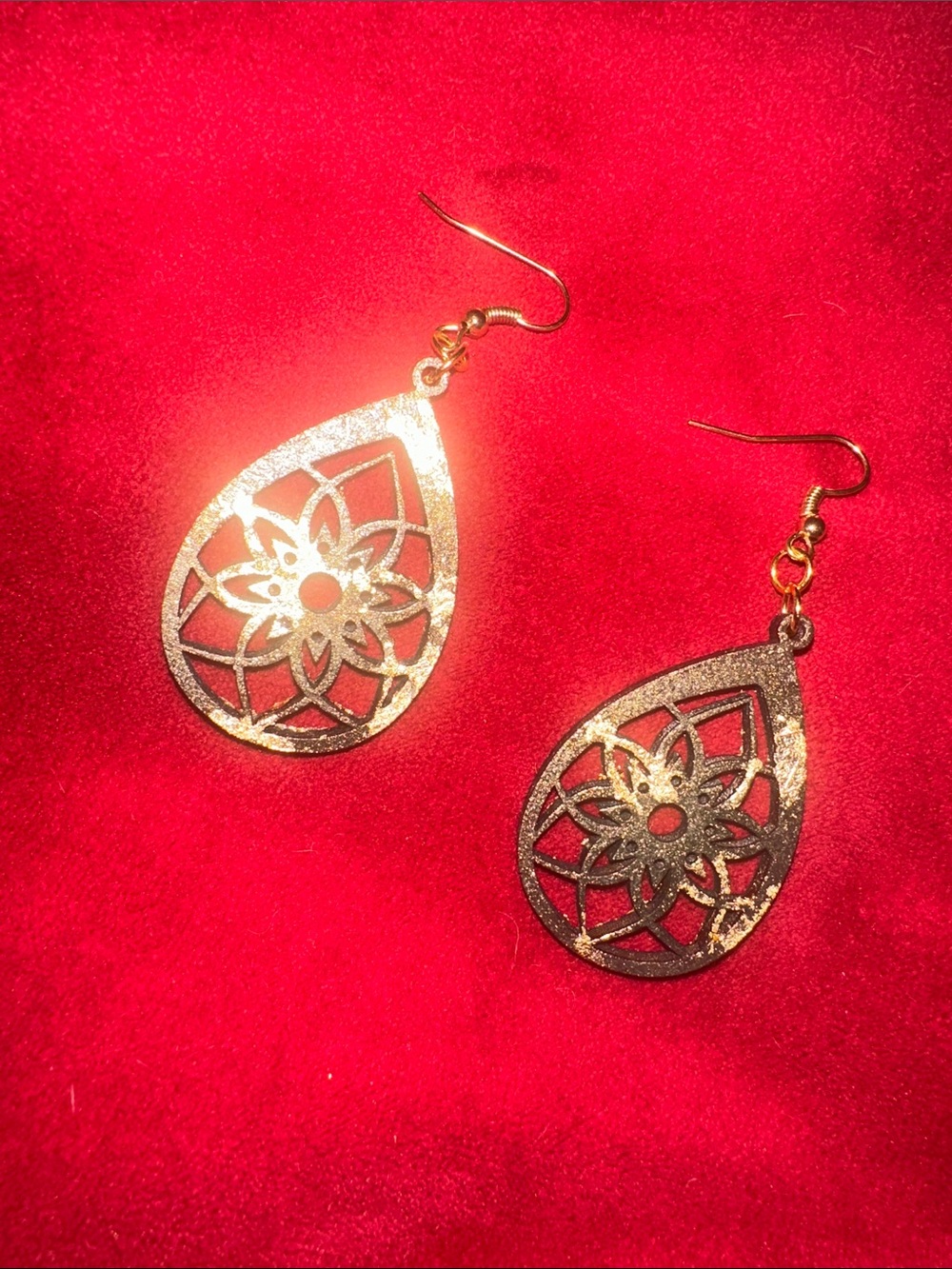 Gold Teardrop Filigree Dangle Earrings - Women Jewelry